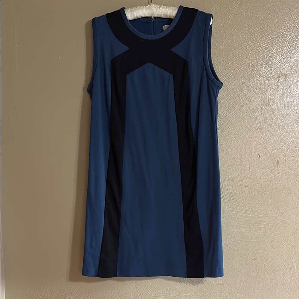 Michael Kors Elegant Blue and Black Sleeveless Shift Dress